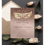 Masquerade  Diamonds Glitter Sweet 16 Invitation<br><div class="desc">Gold diamonds and masque on a rose gold background.</div>