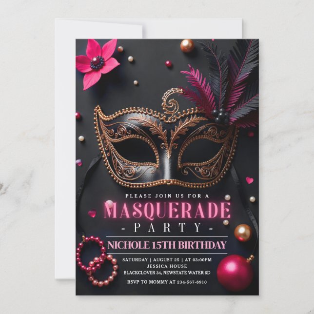 Masquerade Elegant Pink Invitation Party (Front)