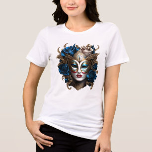 Masquerade eye mask blue gold rose flowers venice Tri-Blend shirt