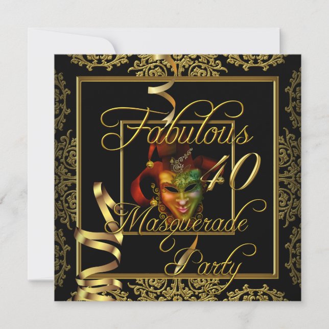 Masquerade Fabulous 40 Gold Black Birthday Party Invitation (Front)