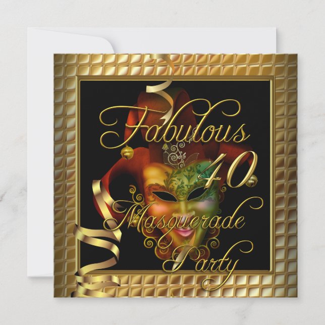 Masquerade Fabulous 40 Gold Black Birthday Party Invitation (Front)