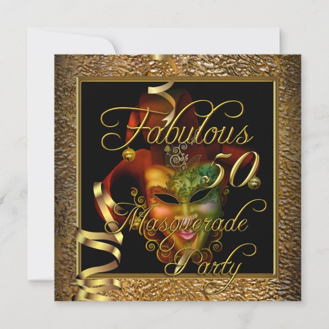 Masquerade Fabulous 50  Gold Black Birthday Party Invitation (Front)