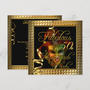 Masquerade Fabulous 50 Gold Black Birthday Party Invitation