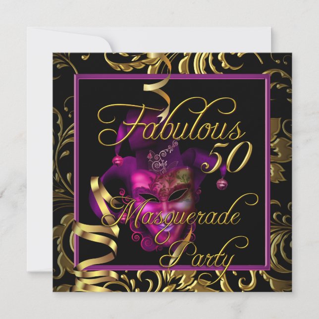 Masquerade Fabulous 50 Gold Pink Birthday Party Invitation (Front)
