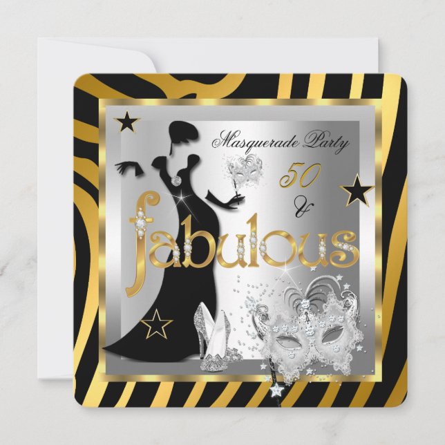 Masquerade Fabulous 50 Zebra Gold Silver Black 2 Invitation (Front)