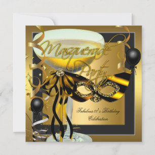 Masquerade Fabulous Zebra Mask Gold Birthday Invitation