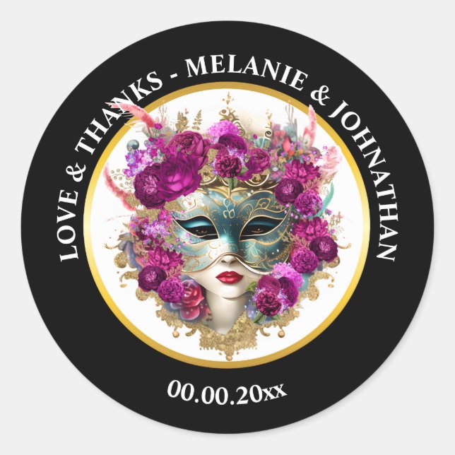 Masquerade Floral Wedding Favour Sticker (Front)