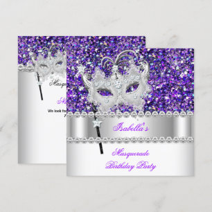 Masquerade Glitter Purple Diamond Mask Birthday 2 Invitation