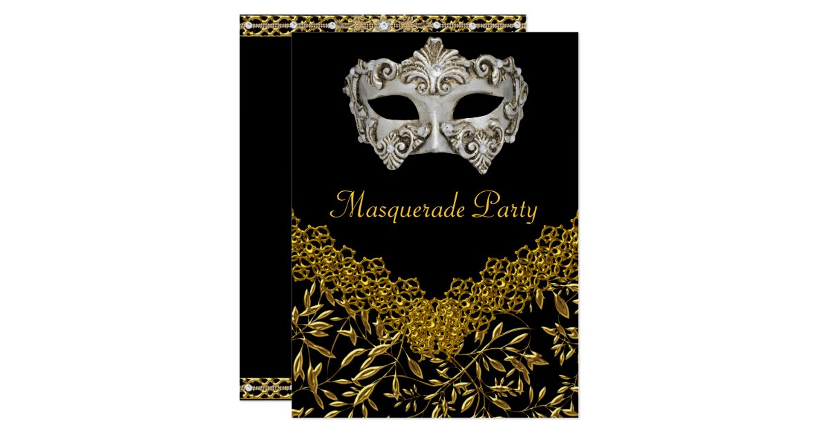 Masquerade Gold Black Hot Glamour Birthday Party Invitation Uk