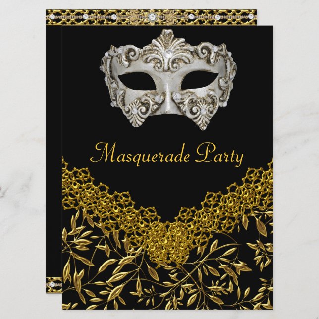 Masquerade Gold Black Hot Glamour Birthday Party Invitation (Front/Back)