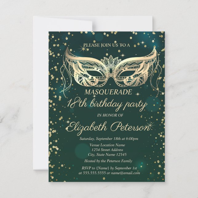 Masquerade Gold Diamonds 18th Birthday  Invitation (Front)