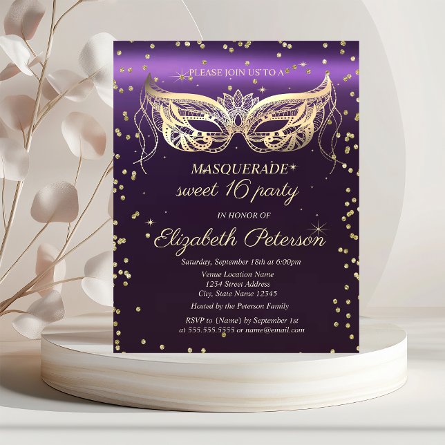 Masquerade Gold Diamonds Purple Sweet 16  Invitation Postcard (Creator Uploaded)