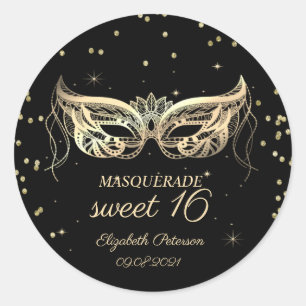 Masquerade Gold Diamonds Sweet 16  Classic Round Sticker