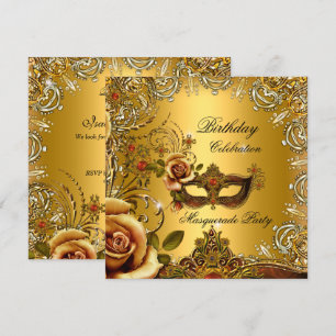 Masquerade Gold Mask Birthday Party Invitation