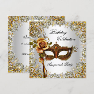 Masquerade Gold Mask Birthday Party Invitation