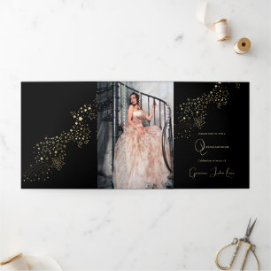 Masquerade Gold Stars Quinceanera Party Invitation