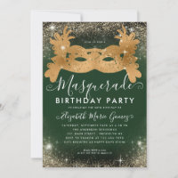 Masquerade Green Gold Glitter Dust Birthday Party