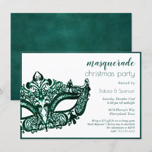 Masquerade Green Mask   Mardi Gras Theme Christmas Invitation