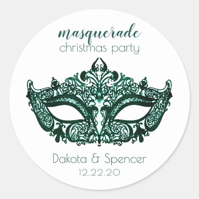 Masquerade Green Mask | Vibrant Emerald Custom Classic Round Sticker (Front)