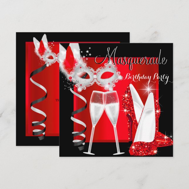 Masquerade Hi Heels Red Black Champagne Party 2 Invitation (Front/Back)
