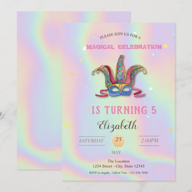 Masquerade Holographic Birthday Invitation (Front/Back)
