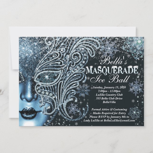 Masquerade Ice Ball Winter Snowflake Invitations (Front)