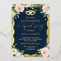 Masquerade Lace Blush Floral Navy Quinceanera 