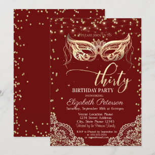 Masquerade, Lace, Diamonds 30th Birthday Party Invitation