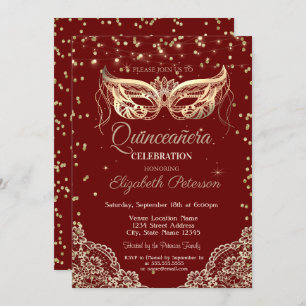 Masquerade, Lace, Diamonds Quinceañera Invitation