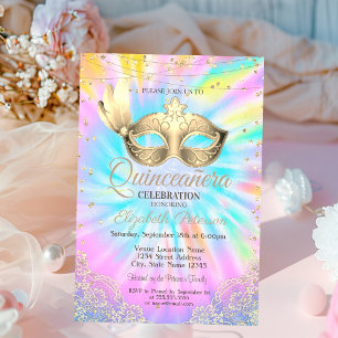 Masquerade, Lace, Diamonds Tie Dye Quinceañera Invitation