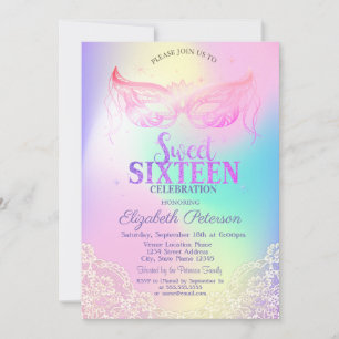 Masquerade,Lace Holographic  Sweet 16 Invitation