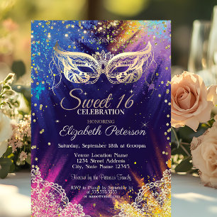 Masquerade, Lace,Paint Splash Sweet 16 Invitation