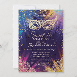 Masquerade, Lace,Paint Splash Sweet 16 Invitation