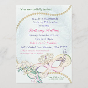 Masquerade Mardi Gras Carnival Pastel Winter Ball Invitation