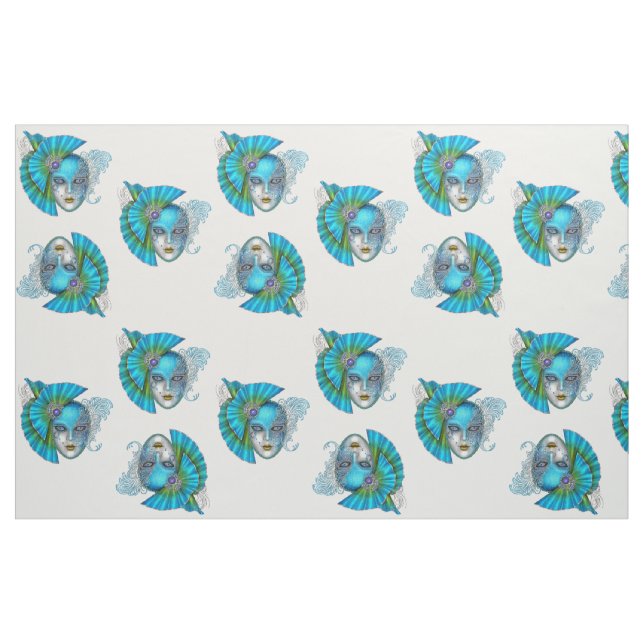 Masquerade Mardi Gras Mask Teal Blue Fabric (Fat Quarter)