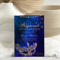 Masquerade mask blue gold glitter Sweet 16 