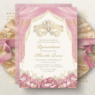Masquerade Mask Blush Pink Quinceanera Invitation