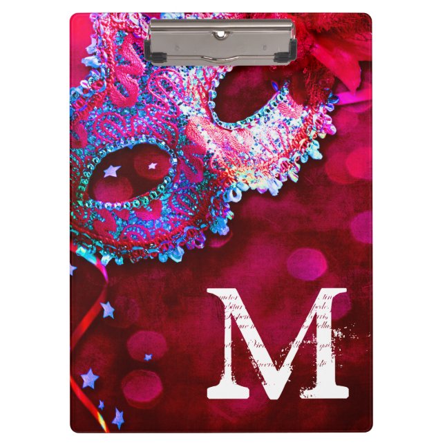 Masquerade Mask Costum Monogram Initial Clip Board (Front)