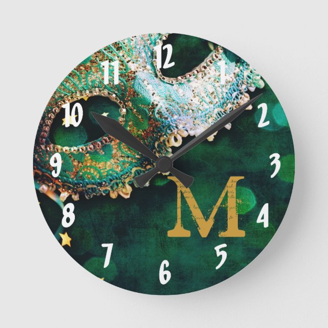 Masquerade Mask Costum Monogram Initial Wall Clock (Front)