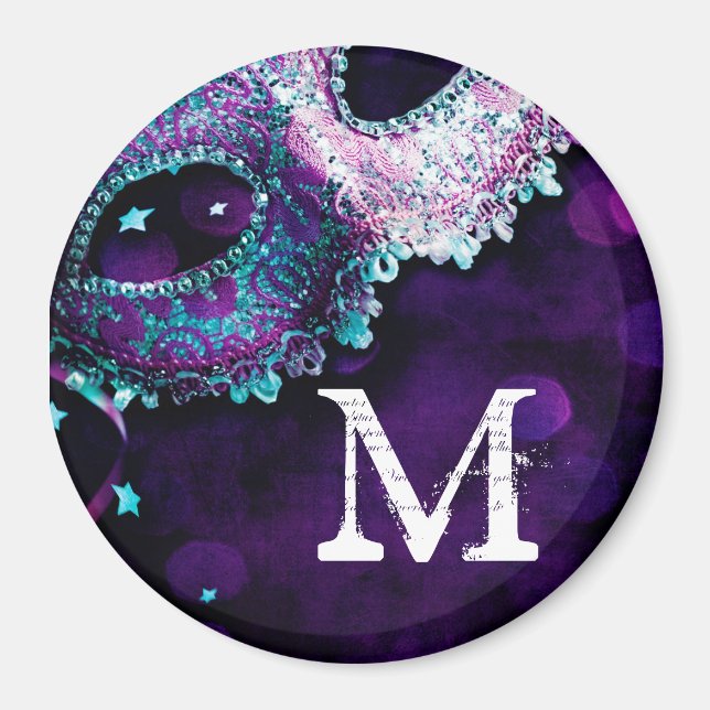 Masquerade Mask Costume Monogram Initial Magnet (Front)