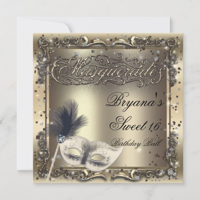 Masquerade Mask Elegant Gold Birthday Party Invitation (Front)