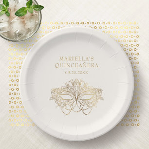 Masquerade Mask Elegant Quinceanera Paper Plate