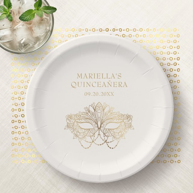 Masquerade Mask Elegant Quinceanera Paper Plate (Creator Uploaded)