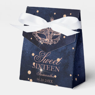 Masquerade mask elegant rose gold glitter Sweet 16 Favour Box