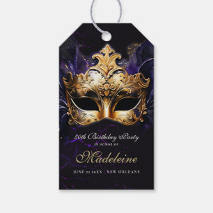 Masquerade Mask Gold Purple Dramatic 50th Birthday Gift Tags