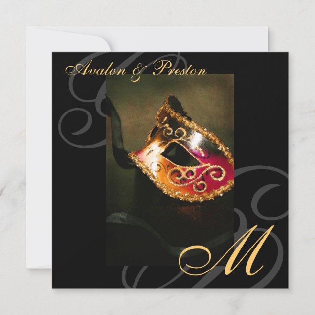 Masquerade Mask Gold Swirl Wedding Invitation (Front)