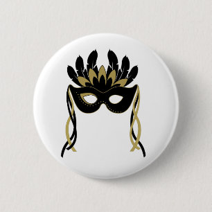Masquerade Mask in Black and Gold Button Badge