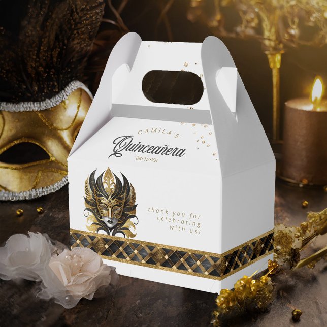 Masquerade Mask Motif Harlequin Black Gold ID1031 Favour Box (Creator Uploaded)