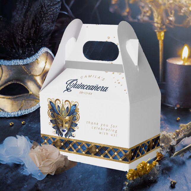 Masquerade Mask Motif Harlequin Blue Gold ID1031 Favour Box (Creator Uploaded)