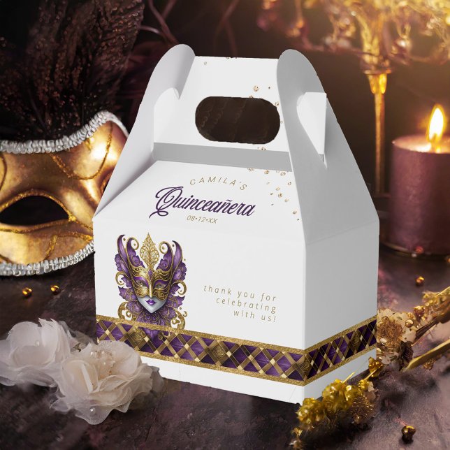 Masquerade Mask Motif Harlequin Purple Gold ID1031 Favour Box (Creator Uploaded)